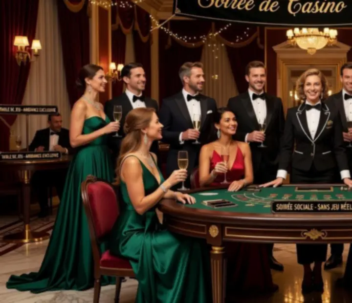 Tematická casino night ve stylové výzdobě s osvětlenými stoly