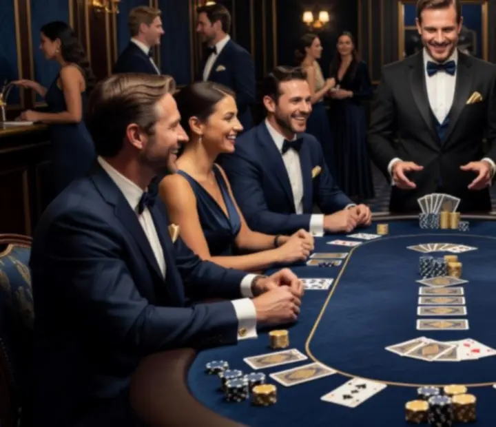Hosté u pokerového stolu během večerní společenské akce