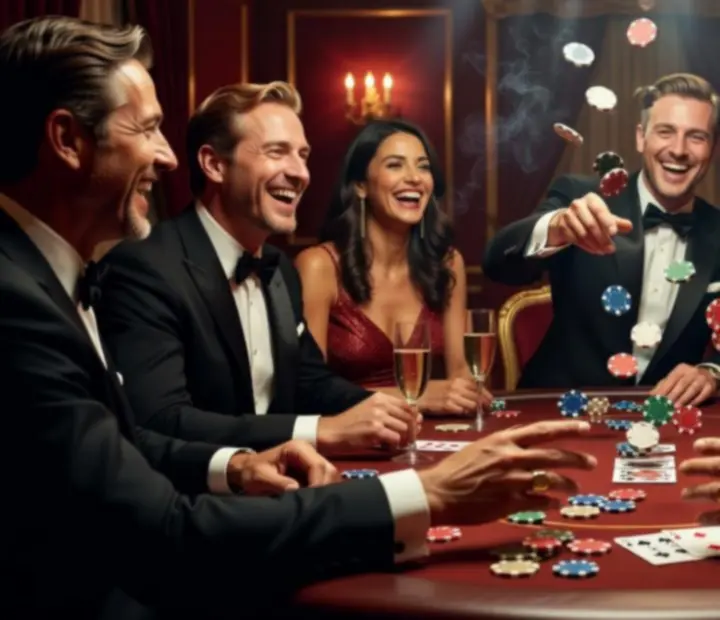 Koláž momentek z pokerových eventů: hosté se smějí u stolů, detail žetonů a společné fotografie vítězů.