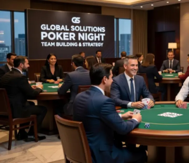 Firemní pokerová událost s týmem kolem herního stolu