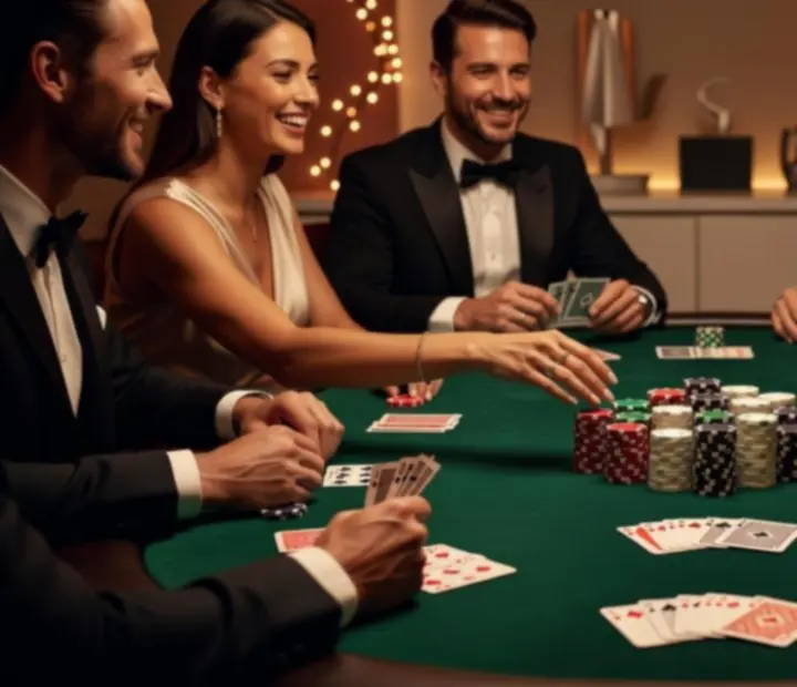 Profesionální krupiér rozdává karty u luxusně nasvíceného pokerového stolu během večerního eventu.
